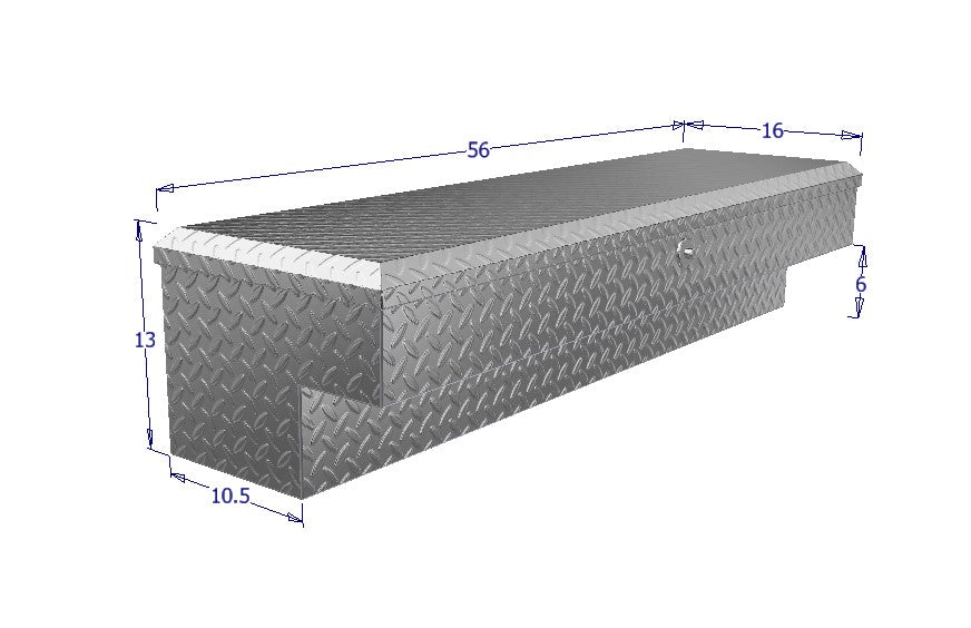 Dimensions for a 56" LoSider side rail box for work trucks and commercial trucks