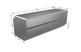 Metal toolbox with dimensions on a white background