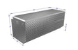 Metal toolbox with dimensions on a white background