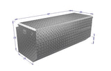 Metal toolbox with dimensions on a white background