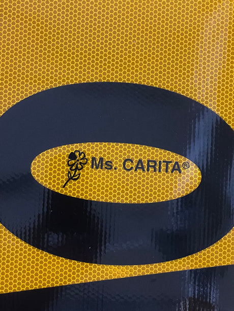 Close up of printed reflective decal or reflective metal sign