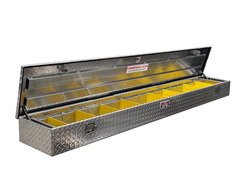 Toolbox with open lid on a white background