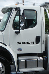 white truck with CA Number Decal on the side
