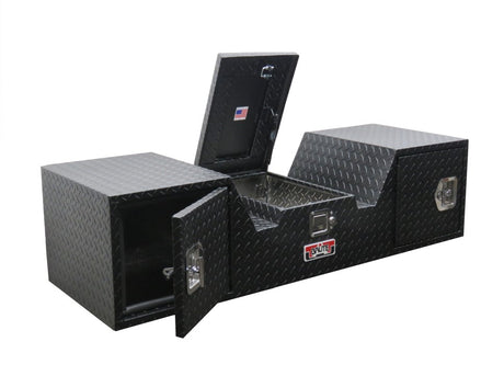 Black powder coated fifth wheel trailer tool box