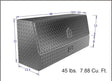 Dimensions of a Brute metal toolbox with weight and volume information. 