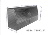 Dimensions of a Brute metal toolbox with weight and volume information. 
