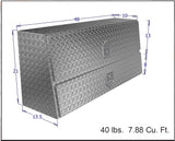 Diagram of a metal toolbox with dimensions and weight on a white background