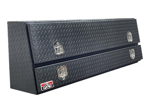 Black tool box with diamond plate pattern for commercial trucks.