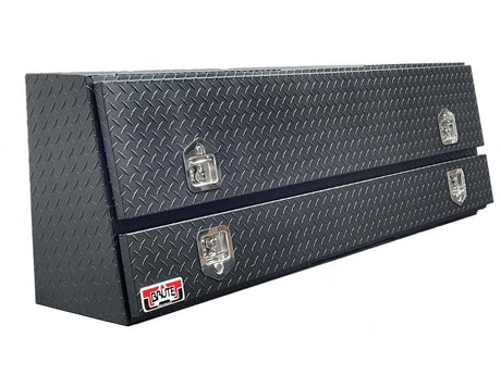 Black tool box with diamond plate pattern for commercial trucks.