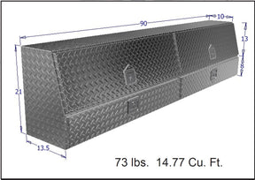 Tool box with dimensions and weight information on a white background