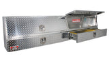 Large metallic toolbox with open lid on a white background