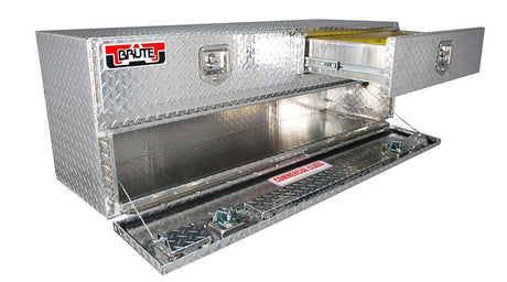 metal two drawer under body tool box with door locking diamond plated