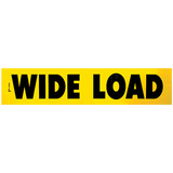 A yellow and black 'WIDE LOAD' vinyl decal