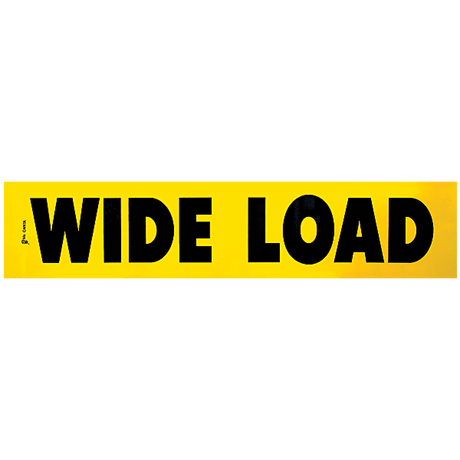 A yellow and black 'WIDE LOAD' vinyl decal