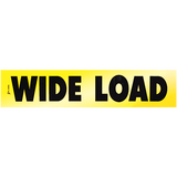 A yellow reflective decal with the words 'Wide Load' in black lettering.