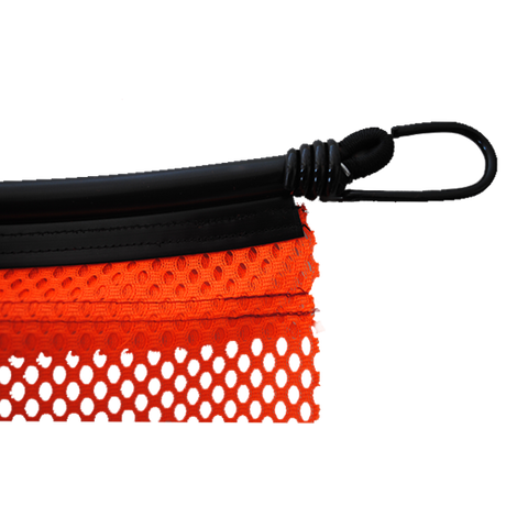 Durable 18" Jersey Red Bungee Flag featuring heavy-duty knit polyester, perfect for highway use and flexible applications.