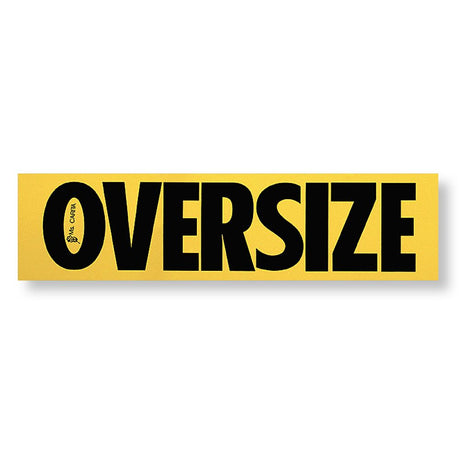 A yellow oversize decal with black lettering that reads 'Oversize' in a bold typeface.