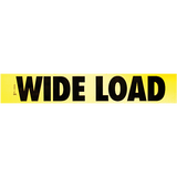 A yellow reflective decal with black text stating 'WIDE LOAD' suitable for vehicle safety markings.
