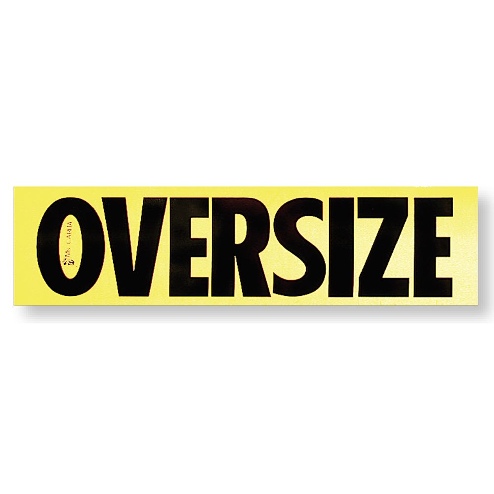A yellow and black reflective vinyl decal with the word 'OVERSIZE' in bold letters.
