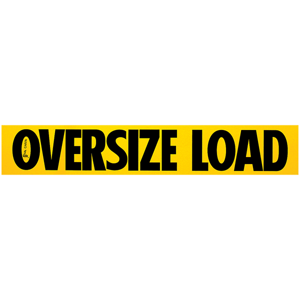 A yellow rectangular magnetic oversize load sign with black text.