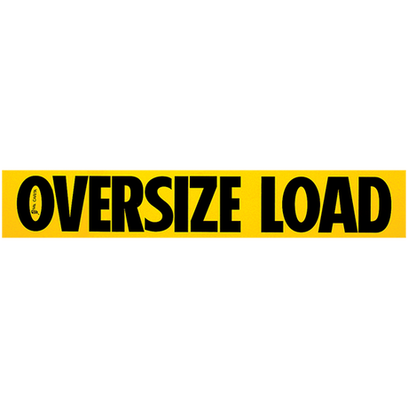 A yellow rectangular magnetic oversize load sign with black text.