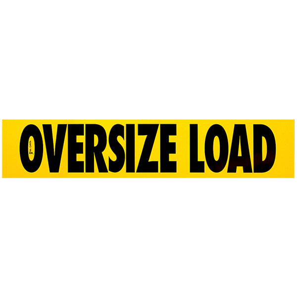 A yellow rectangular magnetic oversize load sign with black text stating 'Oversize Load' and a 2 inch brush stroke.