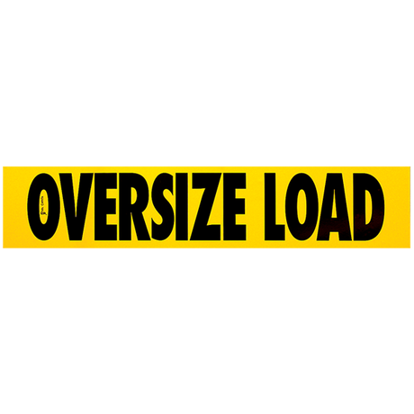 A yellow rectangular magnetic oversize load sign with black text stating 'Oversize Load' and a 2 inch brush stroke.