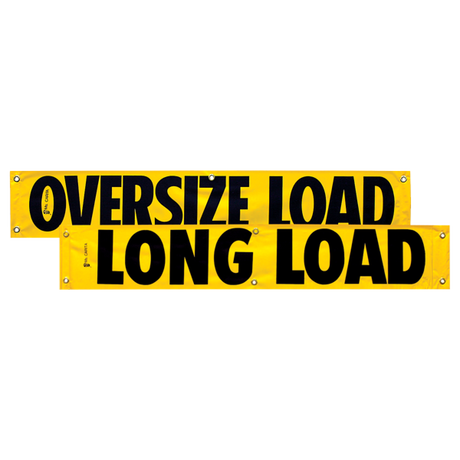Vinyl Two Sided Oversize Load/Long Load Banner 12 Inch x 72 Inch in bright yellow, featuring bold black lettering.