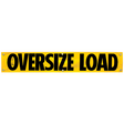 A yellow vinyl banner with the words 'OVERSIZE LOAD' in bold black letters, featuring large grommets for mounting.