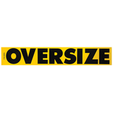An oversized road sign with black lettering, constructed from wood, stating 'Oversize'.