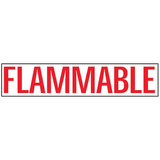 A red and white decal with the word 'FLAMMABLE' printed in white.