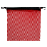 18" Jersey Red Bungee Flag featuring heavy-duty polyester, ideal for highway use and durable in various applications.