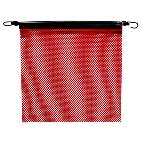 18" Jersey Red Bungee Flag featuring heavy-duty polyester, ideal for highway use and durable in various applications.
