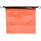 A bright orange, mesh bungee flag with heavy duty vinyl coated polyester construction, designed for visibility and durability.