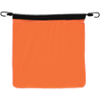 An 18-inch orange square poly bungee flag with metal grommets on the corners for hanging.