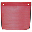 A red square mesh flag with two large grommets and black edge binding.
