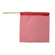 A red staff flag with a dowel pocket, designed for attachment to vehicles for visibility on the highway.