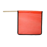 Flo orange mesh flag with wood staff and edge binding