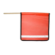 flo orange mesh flag with wood staff and edge binding and reflective