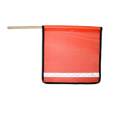 flo orange mesh flag with wood staff and edge binding and reflective