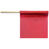 A red staff flag with a wooden staff. The flag appears to be made of a mesh material and is designed for outdoor use.