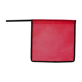 Red Mesh flag with plastic staff and edge binding