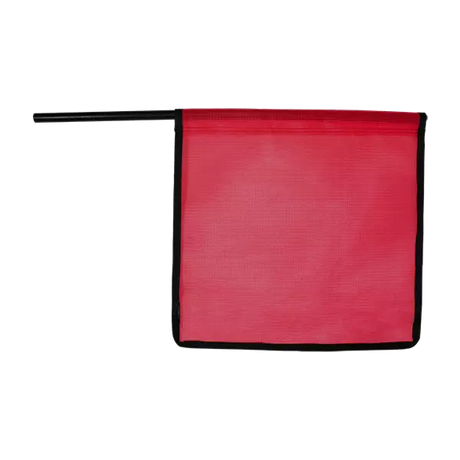 Red Mesh flag with plastic staff and edge binding