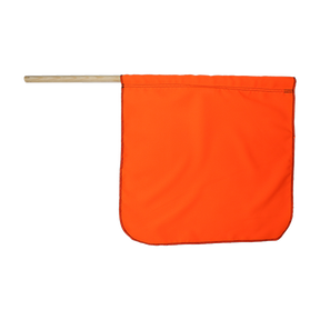 Fluorescent Solid Flo-Orange Cotton Staff Flag with durable stitching, ideal for various uses, made in the USA.