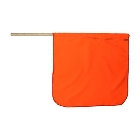 Fluorescent Solid Flo-Orange Cotton Staff Flag with durable stitching, ideal for various uses, made in the USA.