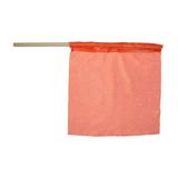 An orange staff flag with a knit polyester jersey texture, hemmed end, and double needle stitching.