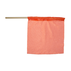 An orange staff flag with a knit polyester jersey texture, hemmed end, and double needle stitching.