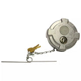 Durable aluminum fuel cap for Volvo, Mack, and International Trucks - Locking, Pressure Relief with keys and chain.