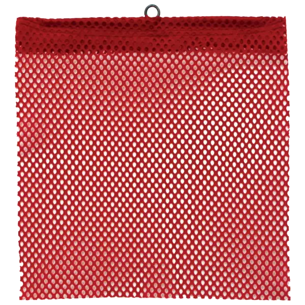 Durable Red Jersey Mesh Wire Loop Flag, 12" x 12", made from fray-resistant polyester with reinforced stitching.