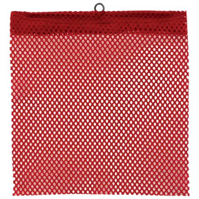 Durable Red Jersey Mesh Wire Loop Flag, 12" x 12", made from fray-resistant polyester with reinforced stitching.